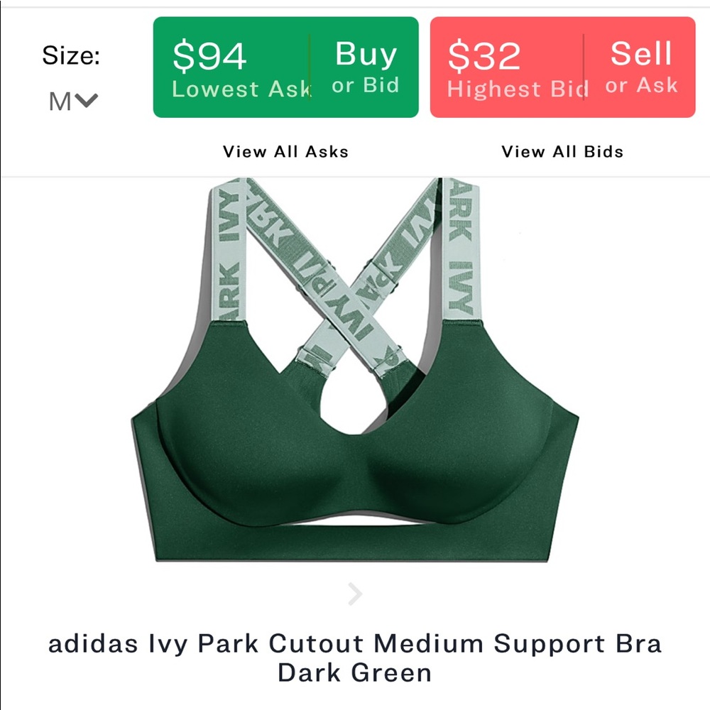 Adidas Ivy Park Green Sports Bra